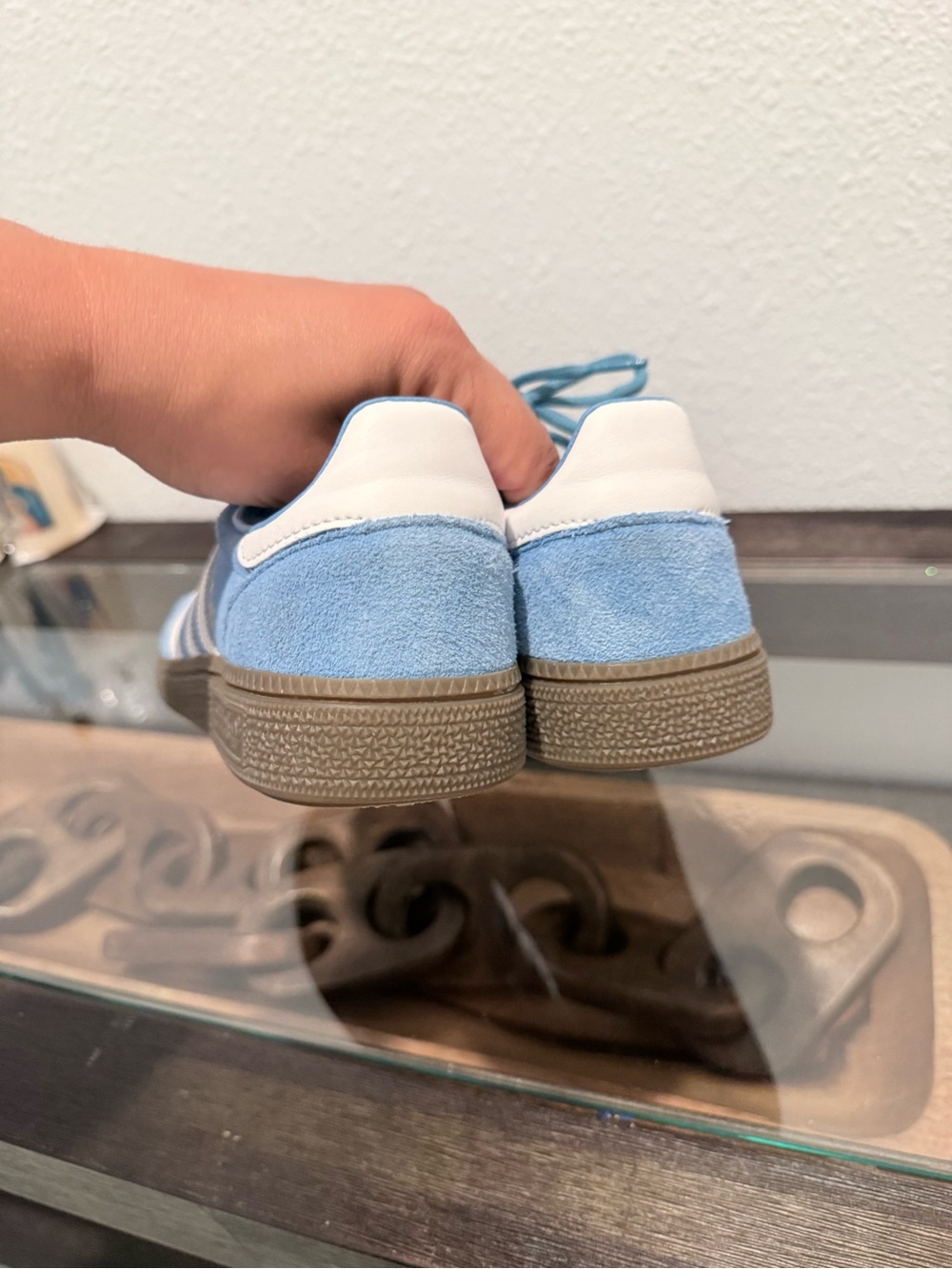 adidas Light Blue Suede Sneakers with White Stripes - Picture 6 of 7
